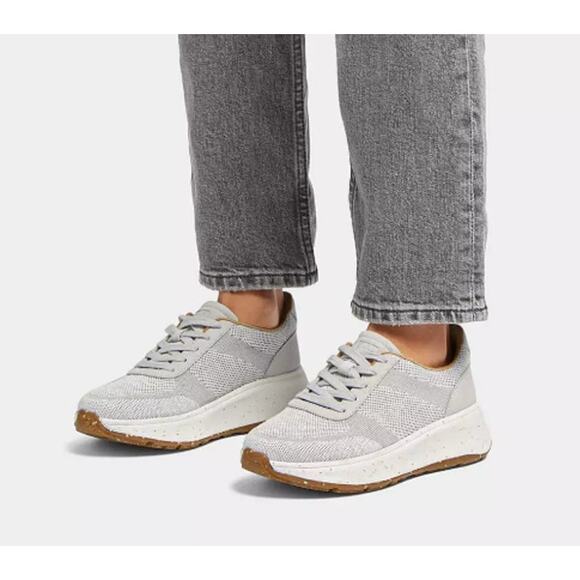 FitFlop F-Mode E01 Knit Flatform Sneakers Grey Suede/Poly Side 10 US 42 EU NWOB - Picture 1 of 14